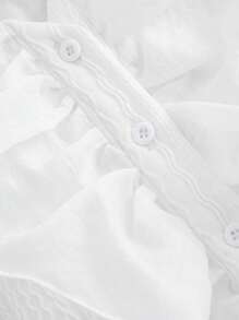SHEIN MOD Plus Size Women Cute Romantic Vintage Ruffle Ribbon 3D Flower Decor T-Shirt, White