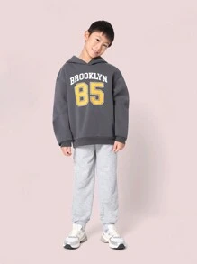 SUMWON 青年布鲁克林运动卫衣套装经典套装大学队号码运动俱乐部都市风格秋冬街头休闲舒适运动服套装 - 深灰色 - 查看 1
