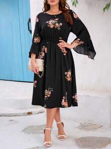 SHEIN Clasi Vestido holgado de talla grande con estampado de gasa elegante, moda simple y casual para uso diario