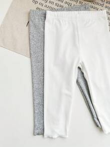 SHEIN 10 stuks/set babymeisje casual schattige veelzijdige effen kleur elastische taille gebreide leggings, multi-pack