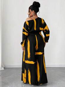 Maweii Plus Size Asymmetric Collar Printed 2 Pieces Set Long Sleeve - Multicolor - View 2