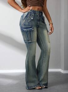 SHEIN SXY Spodnie jeansowe damskie vintage flare