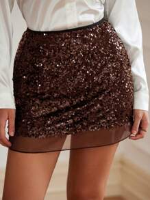 Aveloria Rosie Elegante y de moda Falda de malla con contrastes de lentejuelas