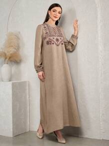 Al Najma 1pc Embroidered Arabic Style Casual Dress, Minimalist And Fashionable For Daily Wear, Boho Maxi Jalabiya Arabian Dresses, For Casual Daily,Modest