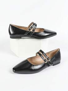 CUCCOO BIZCHIC 2024 新款春秋女士休闲平底乐福鞋，双丝带装饰方头，百搭纯色