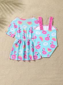 Baby Girl Casual Minimalist Short Sleeve Swimsuit, Everyday Wear - Multicolor - View 2