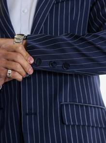 Manfinity Mode Conjunto de chaqueta y pantalón a juego a rayas para hombre, estilo empresarial/commuter de Manfinity Mode - Regalo para novio