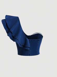 SHEIN MOD Women's Casual Denim Blouse, Simple & Fashionable For Everyday Wear - Medium Wash - View 2