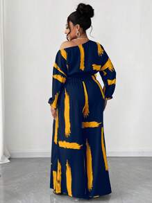 Maweii 1 Bộ đồ ngủ tay dài cổ bất đối xứng in họa tiết thời trang cỡ lớn - Nhiều màu - Xem 2