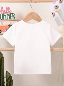 SHEIN Young Girl Cute Puppy Printed All-Match Round Neck Short Sleeve T-Shirt, Versatile - White - View 2