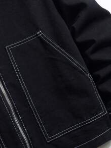 Manfinity Homme 男士休闲牛仔夹克，简约时尚，适合日常穿着 - 黑色 - 查看 3