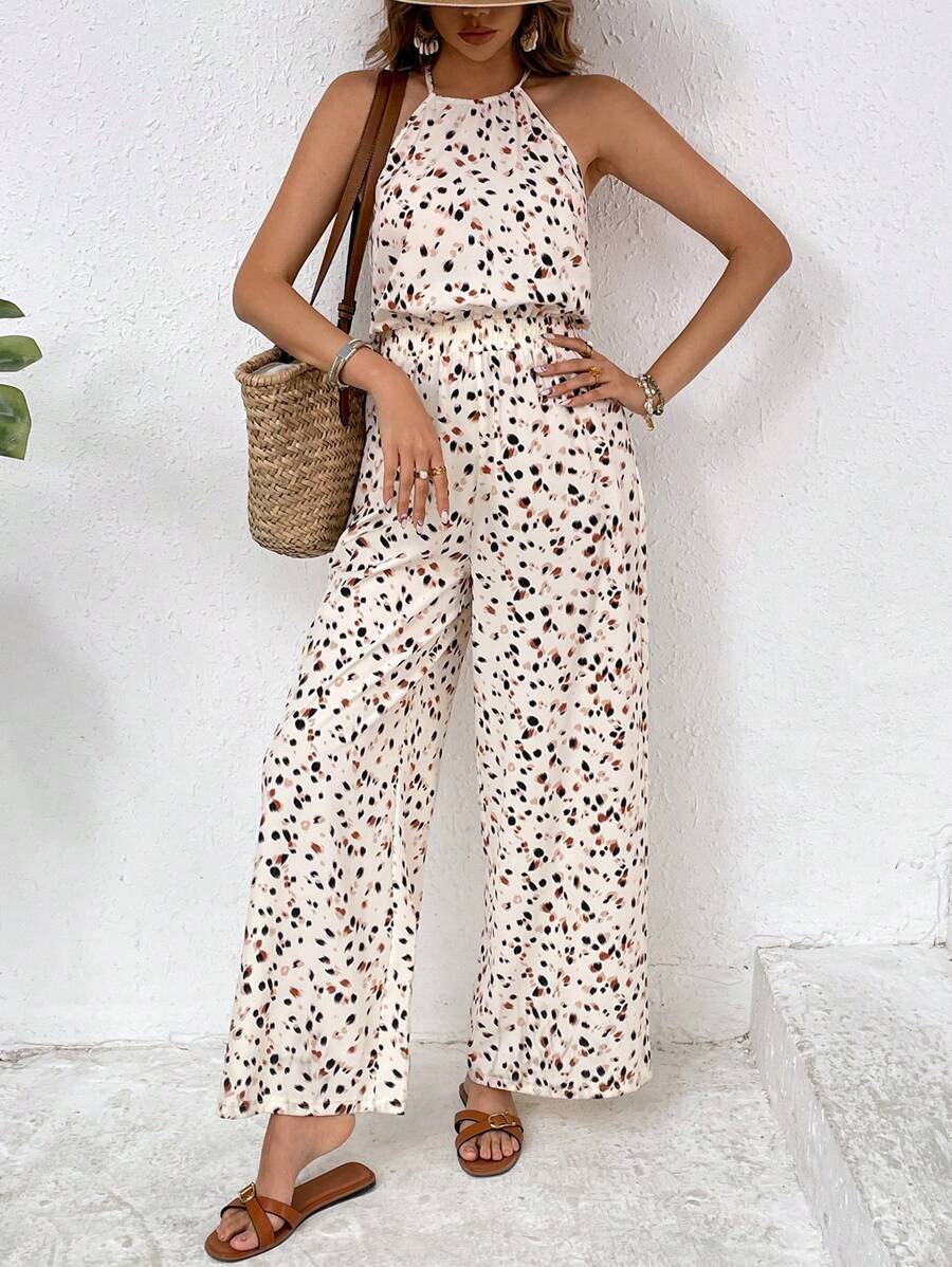 SHEIN Frenchy Damen ganzflächiger bedruckter Jumpsuit mit Trägerhals, Urlaub/Lässig - Verschiedenfarbig - Übersicht 1