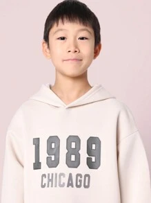 SUMWON Winter Youth Co-Ord Set Chicago 1989 Varsity Print Hoodie And Cargo Pants Streetwear Casual Outfit Back To School Fall Athleisure - Dark Grey - View 5