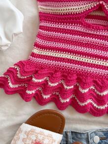 Soleia Women Striped Ruffle Hem Halter Neck Mini Dress Beach Vacation Outfits Spring Summer Outfits For Women - Multicolor - View 3