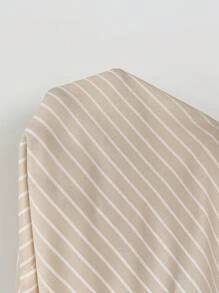 SHEIN PETITE 女士百搭休闲条纹直筒裤 - 卡其色 - 查看 3