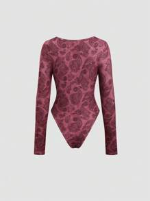 SHEIN Unity Body à manches longues, col bateau, ajusté pour femmes, imprimé tie dye totémique - Multicolore - Voir 2