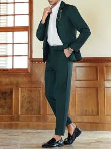 Manfinity Bizformal Conjunto de chaqueta y pantalón de vestir de unicolor de manga larga para hombre Manfinity Bizformal, regalo para el novio