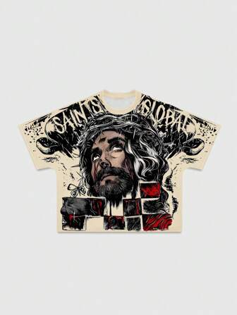Street Life T-shirt à manches courtes col rond avec imprimé graphique ample pour hommes