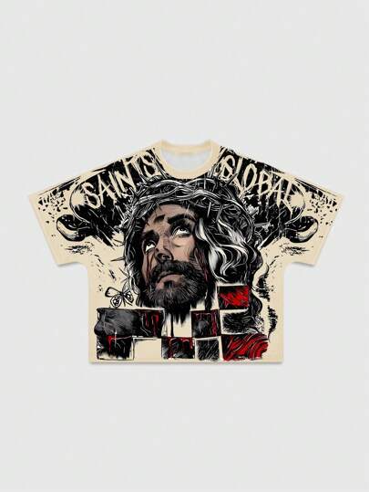 Street Life T-shirt à manches courtes col rond avec imprimé graphique ample pour hommes