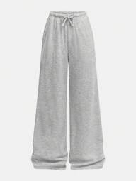 SHEIN Tween Girls Loose Casual Minimalist Versatile Wide Leg Ribbed Knit Solid Color Drawstring Sweatpants