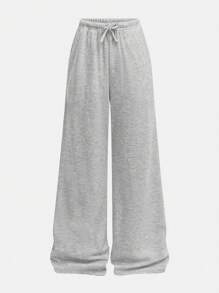 SHEIN Girlism Tween Girls Loose Casual Minimalist Versatile Wide Leg Ribbed Knit Solid Color Drawstring Sweatpants