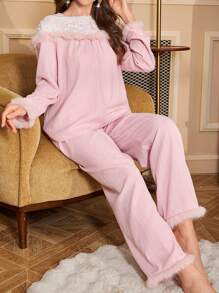 PalaceNights Women's 2pcs Retro Palace Style Luxurious Sleepwear Pink Pajamas Set - Dusty Pink - View 2