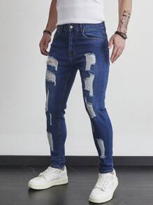 Manfinity LEGND Jeans de mezclilla casual y sencilla para uso diario para hombres - Lavado ligero - Ver 6