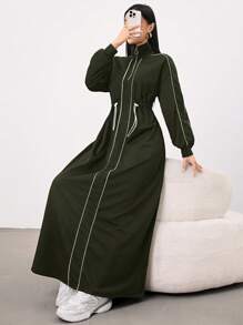 Mulvari Women's Minimalist Fashion Casual Arabic Style Dress For Daily Wear,Modest - Army Green - View 6