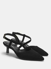 CUCCOO CURVES Plus Size Wide-Width Pointed Toe High Heel Pumps, Elegant Solid Black Strap Backstrap Sandals, Suitable For All Seasons Spring Shoes Spring Break Easter - Black - View 4