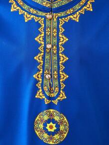 SHEIN Tween Boy Casual Geometric Print Short Sleeve Stand Collar Shirt, Suitable For Autumn, Spring, Summer - Outdoor Play, School, Street Style, Party, And Leisure - Blue - View 4