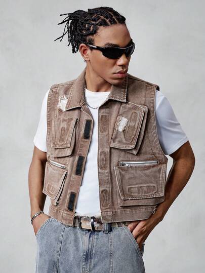 Grunge Punk Men's Simple Fashion Casual Denim Vest For Everyday Wear