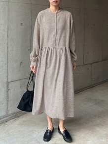 FRIFUL Women's Loose Solid Color Midi Linen Dress