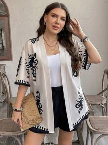 SHEIN LUNE 2pcs/Set Plus Size Women Graphic Print Short Sleeve Top And Solid Color Shorts Casual Set Western Wear Women Festival Boho Hippie Cowgirl Outfit Old Money Bohemian Summer Boho Old Money Summer Outfits For Women Spring Break Rave Outfits Festival Spring Break Outfits