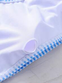 SHEIN Tween Girls Casual Multi-Layer Ruffle Asymmetrical Neck Spaghetti Strap Bikini Set, Summer Beach Vacation - Blue and White - View 5