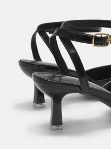 CUCCOO CURVES Zapatos de tacón alto con punta afilada, ancho extra, con hebilla decorativa, ideal para el Día de San Valentín, talla grande - Negro - Ver 5