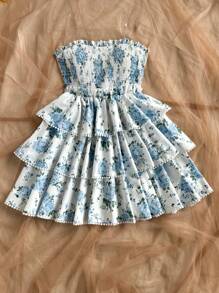 Soleia Vestido corto de estilo princesa con volantes multicapa y estampado floral romántico para vacaciones, Día de San Valentín, vestido de mujer, atuendos de vacaciones para mujer, vestido de cumpleaños para mujer, Mardi Gras, vestido formal para mujer