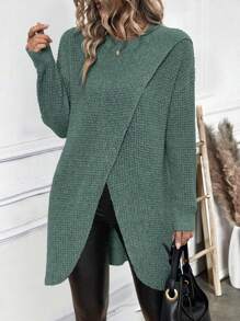 SHEIN LUNE 女士优雅长款纹理开衩针织上衣