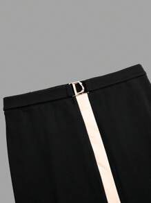 SHEIN Clasi Plus Size Elegant Contrast Color Splicing Slit Skirt, Office/Commute