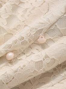 DAZY V领蕾丝拼接长款鱼尾连衣裙，优雅大方，适合婚礼、秋季穿着，长袖设计，可作连衣裙穿着。 - 米色 - 查看 11