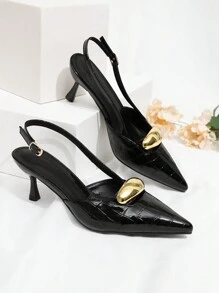 CUCCOO BIZCHIC 女士后绑带装饰蝴蝶结洛丽塔高跟鞋，酒红色 - 黑色 - 查看 4