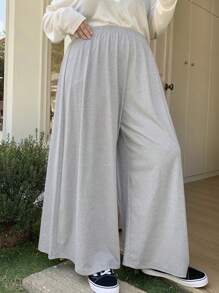 Dazy Plus Elastic Waist Wide Leg Long Pants, Casual Trousers For All Seasons