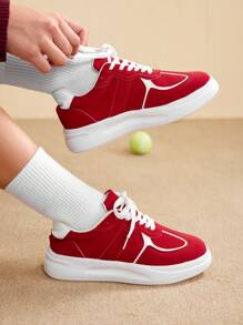 CUCCOO EASI 女士休闲拼色圆头 PU 皮革平底运动跑步运动鞋，适合日常穿着和校园穿着