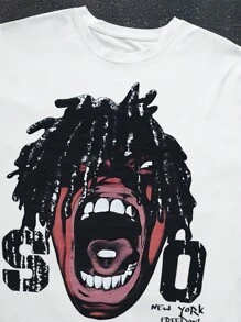 Manfinity EMRG 男士人物印花休闲插肩袖圆领 T 恤 - 白色 - 查看 6