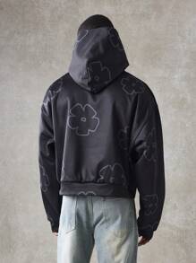 SUMWON Sumwon Floral Print Pullover Hoodie Streetwear Casual Athletic Sweatshirt With Kangaroo Pocket Urban Fashion Drawstring Hood Fall Winter Comfort Essential