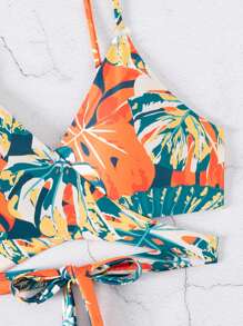 Summer Beach Random Print Vacation Style Adjustable & Detachable Strap Bikini Top - Multicolor - View 8