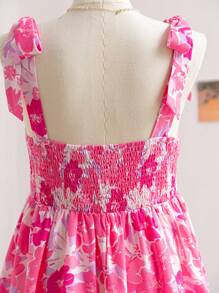 Soleia Plus Size Women Boho Floral Print Romantic Bowknot Cami Dress With Cinched Waist And A-Line Silhouette, Spring, For Summer,Beach Dress Sundress,Holiday Outfits