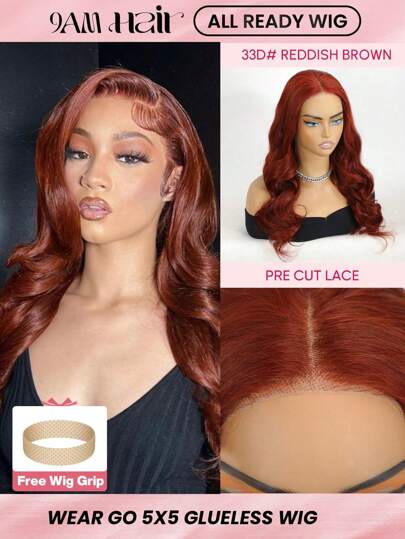  Reddish Brown Body Wave Wig Pre Bleached Pre Plucked Pre Cut Lace 180% Density Wear And Go Glueless 5x5 Lace All Ready Wig With Anti-Slip Band And Breathable Dome Cap