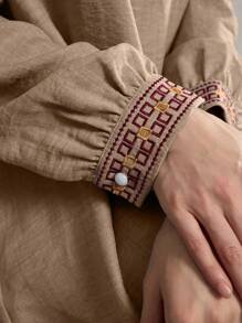 Al Najma 1pc Embroidered Arabic Style Casual Dress, Minimalist And Fashionable For Daily Wear, Boho Maxi Jalabiya Arabian Dresses, For Casual Daily,Modest