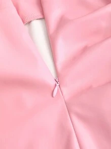 Sweetra Elegant Retro High Waist Pleated Brazilian PU Leather Side Slit Flared A-Line Mini Pink Skirt For Women Y2K Skirt  - Pink - View 5