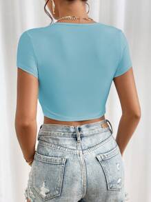 SHEIN SXY Summer Women Simple Solid Color Cropped Top, Casual - Baby Blue - View 2